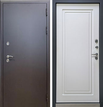 Входная металлическая дверь ТЕРМО Муар коричневый Ясень белый силк